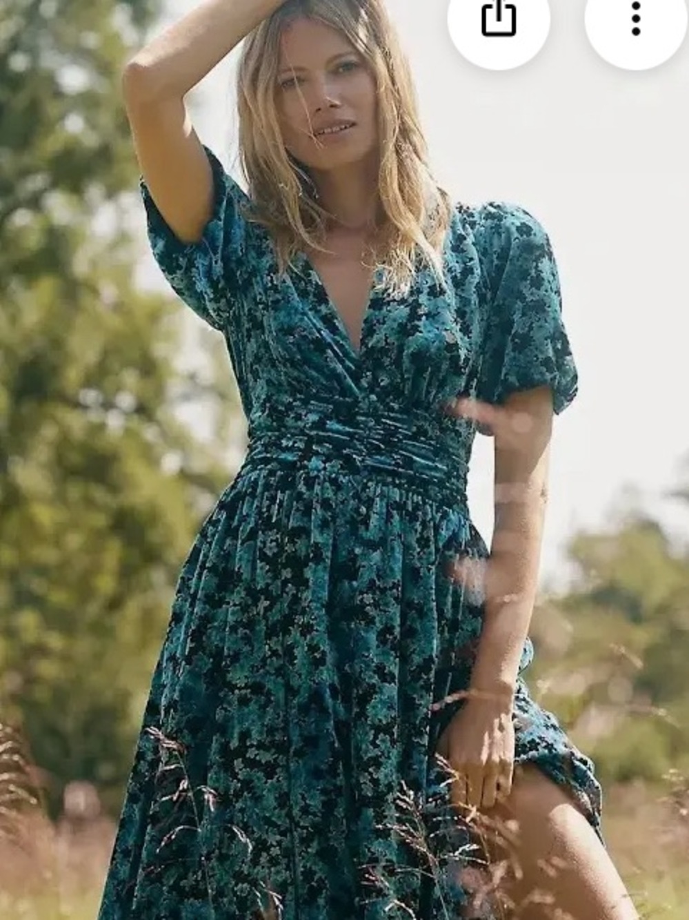 Anthropologie Blue Floral Velvet Wrap Maxi Dress